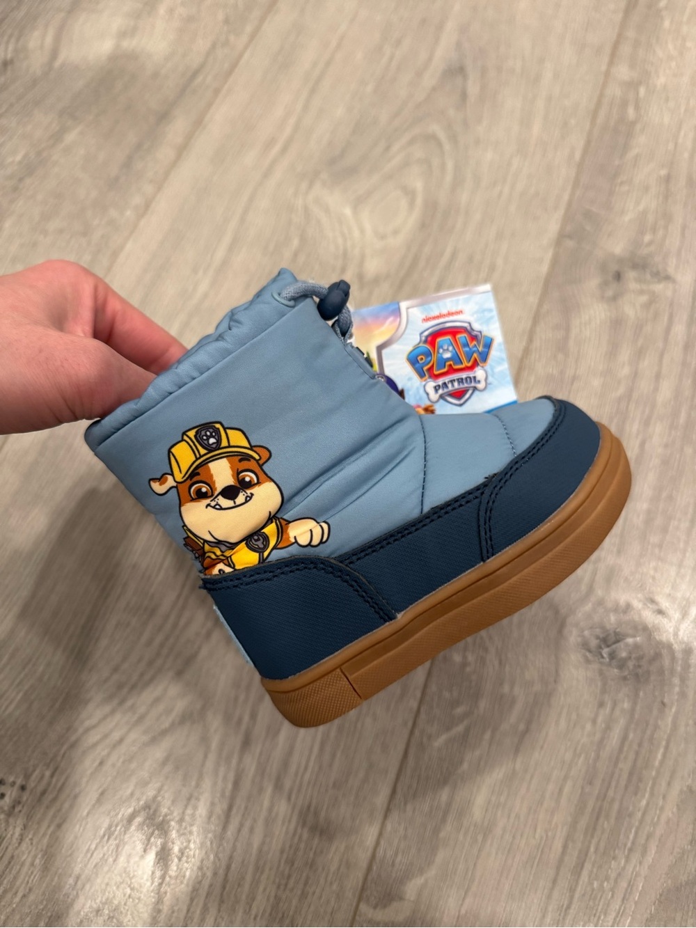 Nickelodeon Paw Patrol Light Blue and Navy Kids Winter Boot with Tan Sole